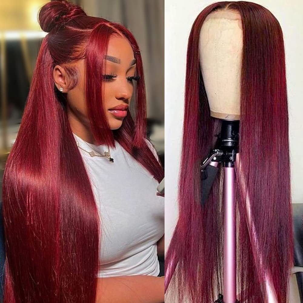 Full-head Red Long Straight Lace Human Wig
