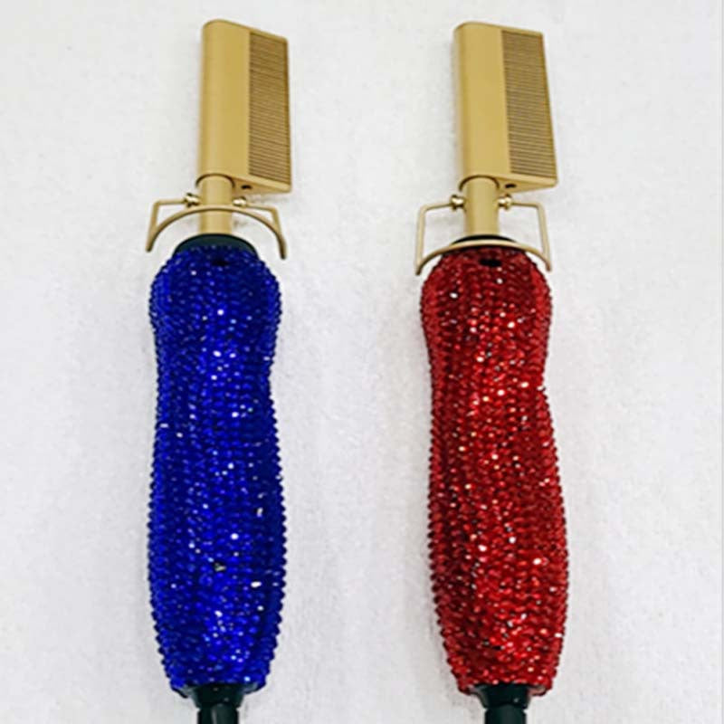 Hairdressing Comb Straight Curl Set With Glass Rhinestone Dual-Purpose Gold Diamond-Set Straight Hair Comb Hair Straightener