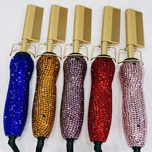 Hairdressing Comb Straight Curl Set With Glass Rhinestone Dual-Purpose Gold Diamond-Set Straight Hair Comb Hair Straightener