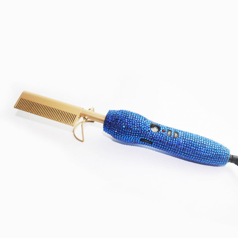 Hairdressing Comb Straight Curl Set With Glass Rhinestone Dual-Purpose Gold Diamond-Set Straight Hair Comb Hair Straightener