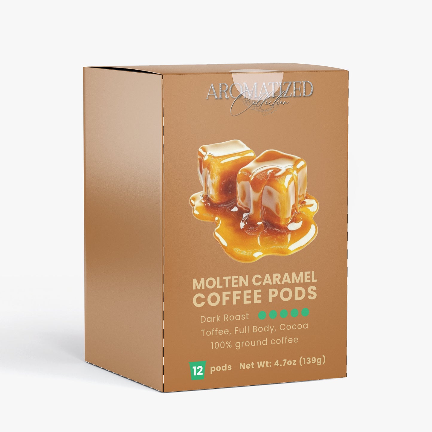 Molten Caramel Coffee Pods (Dark Roast) Toffee, Full Body, Cocoa Flavor