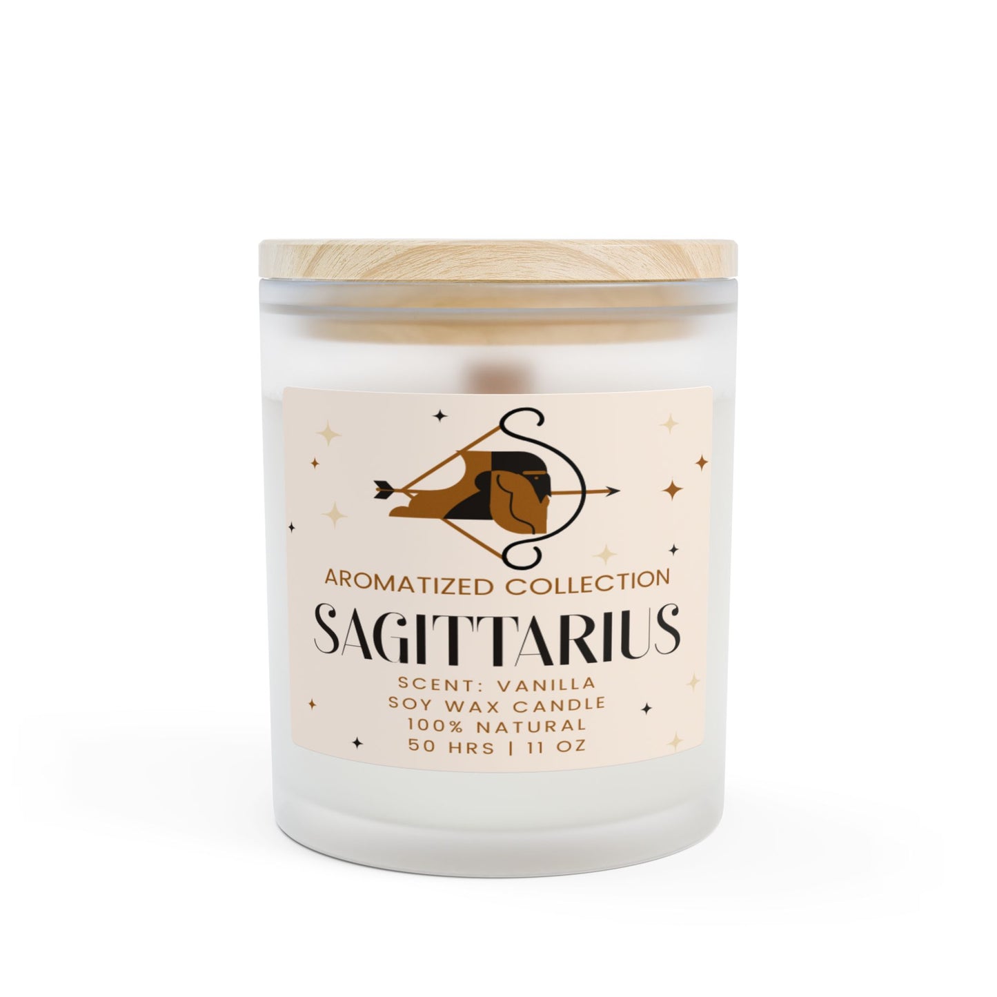 Sagittarius Vanilla Scented Candle, 11oz Frosted Glass || Zodiac Decor, Relaxation Gift, Home Fragrance, Astrology Gift, Self-Care Candle