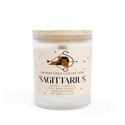 Sagittarius Vanilla Scented Candle, 11oz Frosted Glass || Zodiac Decor, Relaxation Gift, Home Fragrance, Astrology Gift, Self-Care Candle