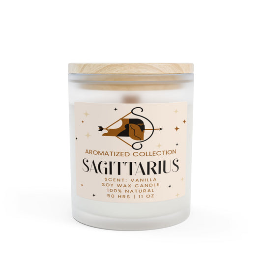 Sagittarius Vanilla Scented Candle, 11oz Frosted Glass || Zodiac Decor, Relaxation Gift, Home Fragrance, Astrology Gift, Self-Care Candle