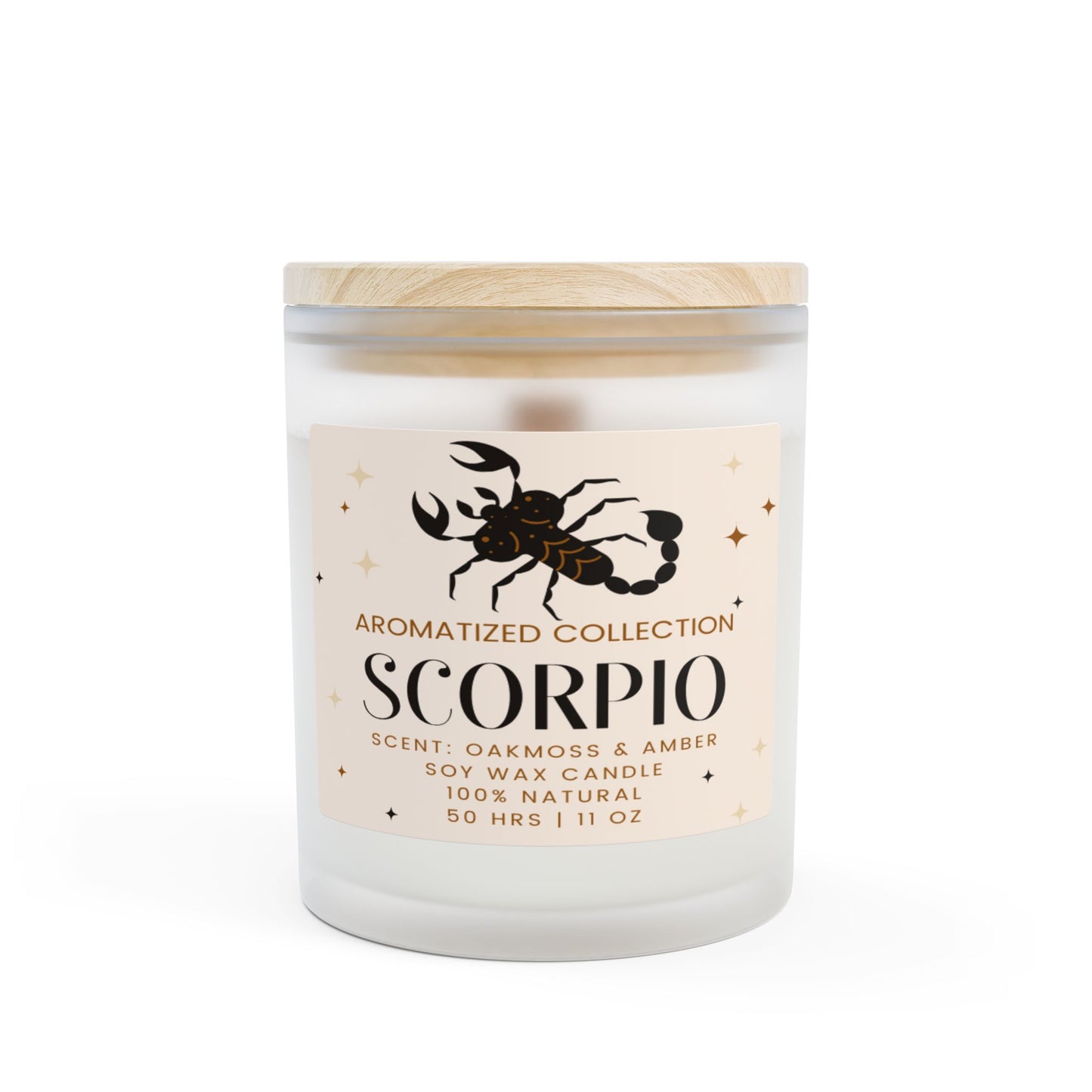 Scorpio Oakmoss & Amber Scented Candle, 11oz Frosted Glass || Zodiac Decor, Relaxation Gift, Home Fragrance, Astrology Gift, Self-Care Candle