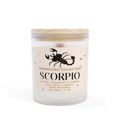 Scorpio Oakmoss & Amber Scented Candle, 11oz Frosted Glass || Zodiac Decor, Relaxation Gift, Home Fragrance, Astrology Gift, Self-Care Candle