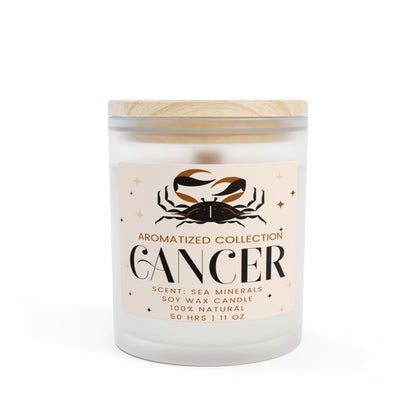 Cancer Sea Minerals Zodiac Candle - 11oz Frosted Glass Aromatherapy Candle, Natural Soy Wax, Sea Minerals Scent, Astrology Gift, Home Decor