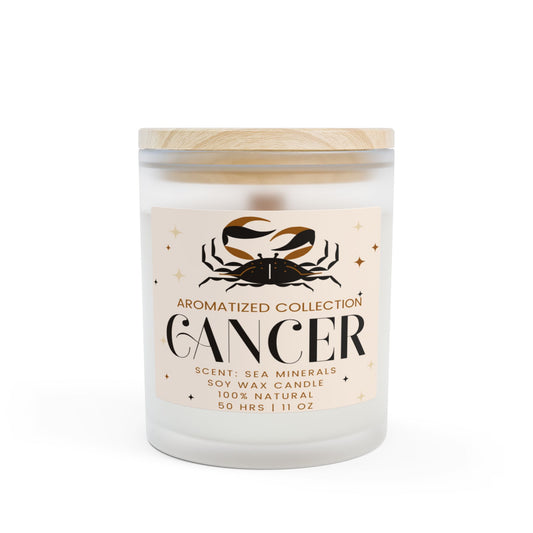 Cancer Sea Minerals Zodiac Candle - 11oz Frosted Glass Aromatherapy Candle, Natural Soy Wax, Sea Minerals Scent, Astrology Gift, Home Decor
