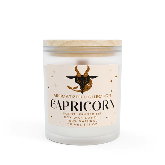 Capricorn Fraser Fir Frosted Glass Candle 11oz | Zodiac Decor, Soothing Aroma, Natural Soy Wax, Astrology Gift, Relaxation Candle
