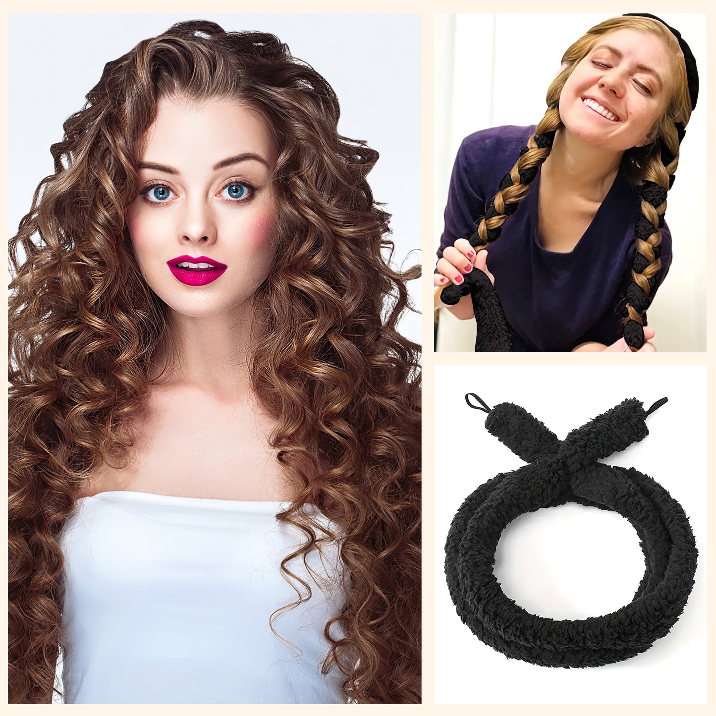 Satin Heatless Hair Curler, Lazy Natural Soft Wave DIY Heatless Curls For Sleep In Overnight, For All Hair Types