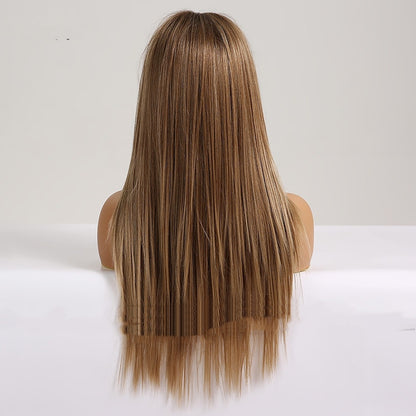 High-temperature Fiber Medium Brown Long Straight Hair Women's Wig