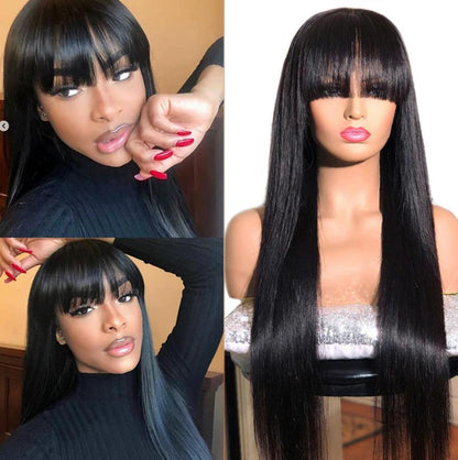 Natural Long Straight Hair Fashion Natural Bangs Net Red Medium Long Hair