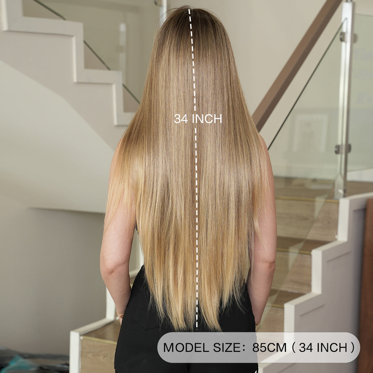 Super Long Medium Straight Hair Full-head Wig Natural Gold Gradient Chemical Fiber Wig